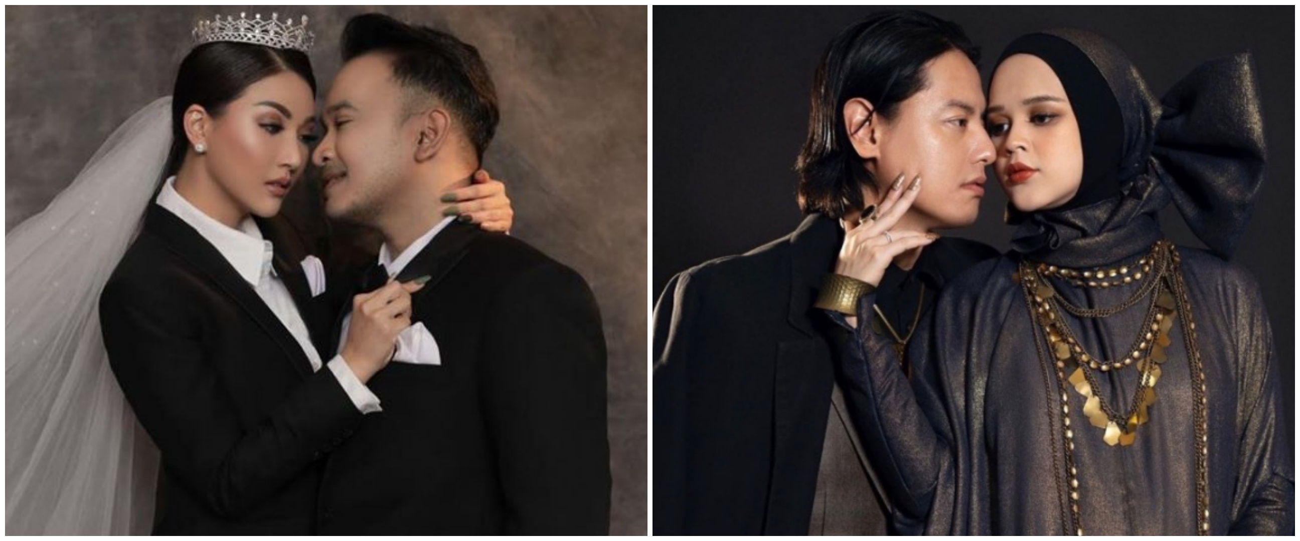 Gaya pemotretan 8 pasang seleb bertema hitam, tampil elegan