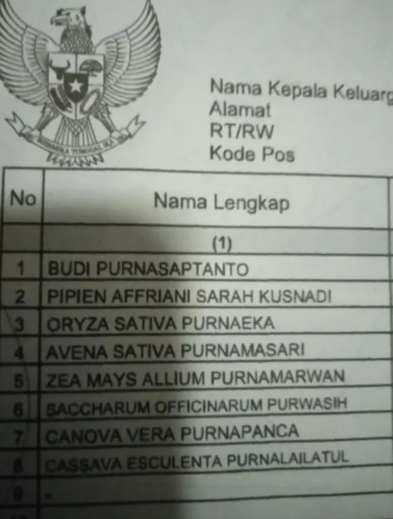 12 Nama di Kartu Keluarga ini absurdnya bikin geleng kepala keheranan