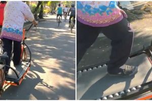 Unik, pria ini naik sepeda seperti sedang treadmill
