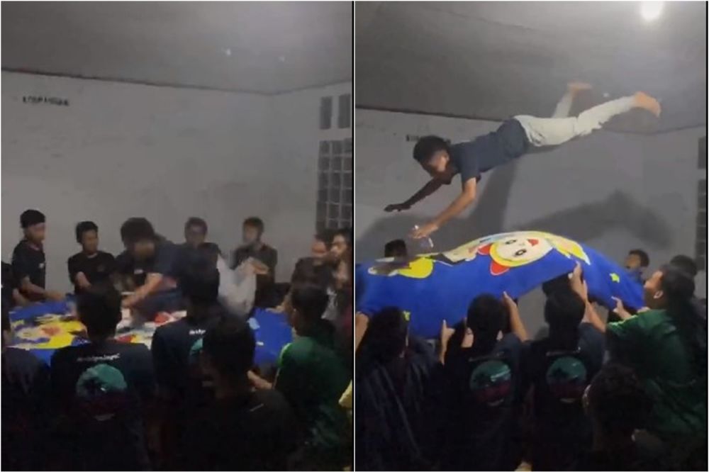 Aksi remaja main 'trampoline' sampai plafon hancur, kocak tapi kasihan