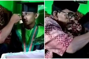 Aksi ayah & anak di wisuda online ini awalnya kocak, endingnya haru