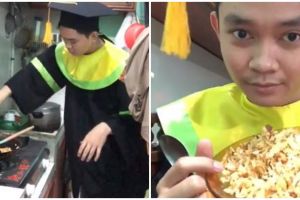 Viral aksi mahasiswa masak nasi goreng saat prosesi wisuda online