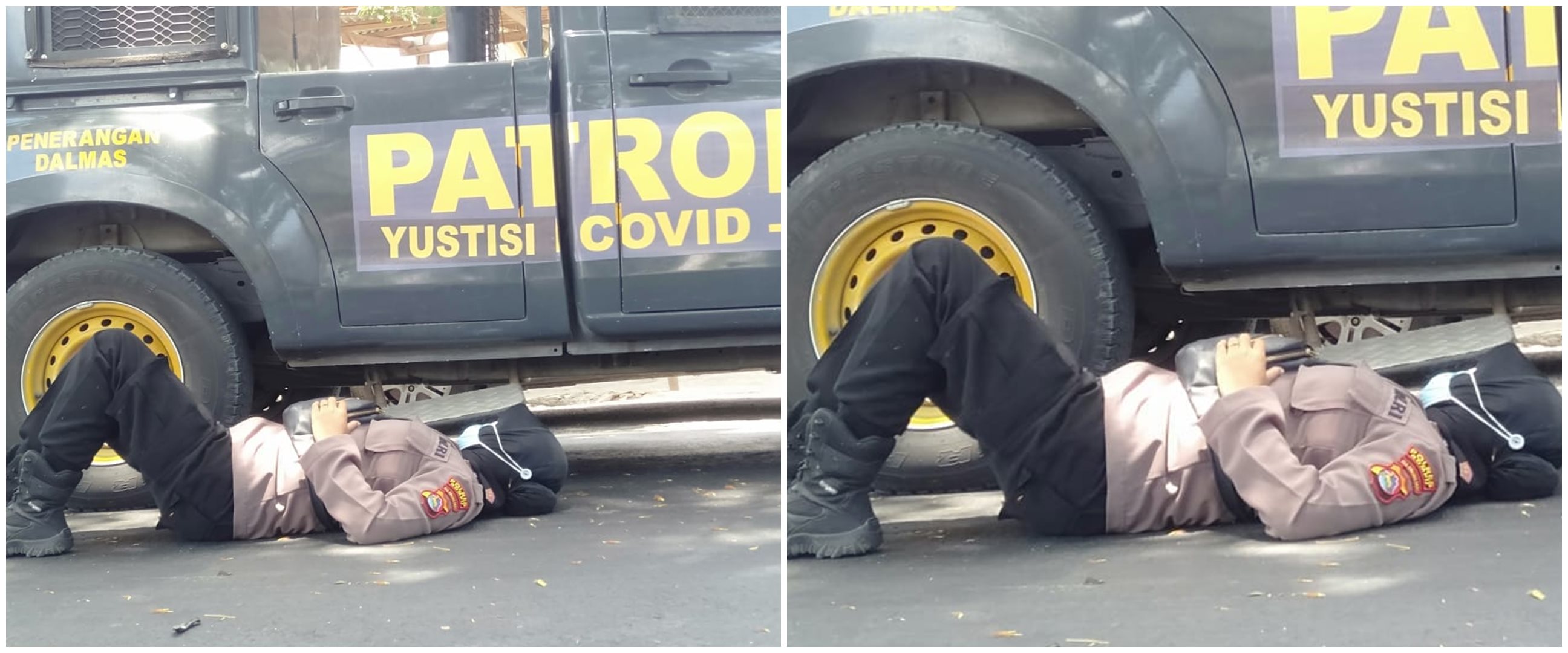 Viral polwan jaga kantor Bawaslu sambil gendong anak yang tertidur