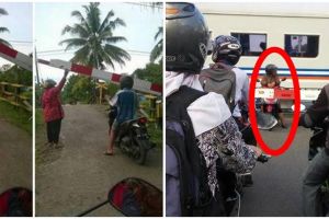 15 Momen gereget emak-emak nggak sabaran, palang kereta diterobos