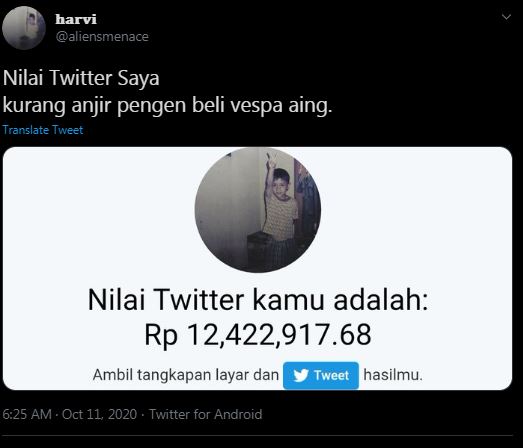 10 Cuitan lucu Nilai Twitter Saya ini bikin kaget rasa tajir mendadak