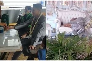 Aksi santuy pengantin saat resepsi, ditinggal ke warkop dan tiduran
