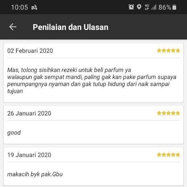 10 Testimoni lucu bintang lima di aplikasi ojek online, bikin nyengir