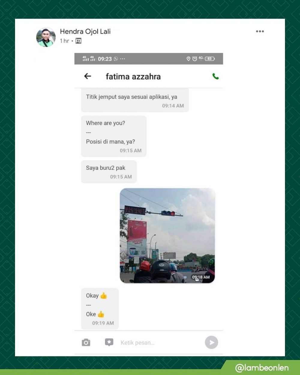10 Chat driver ojek online dan penumpang pakai gambar ini kocak