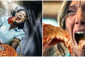 10 Editan foto tokoh film horor makan pizza, gagal seram