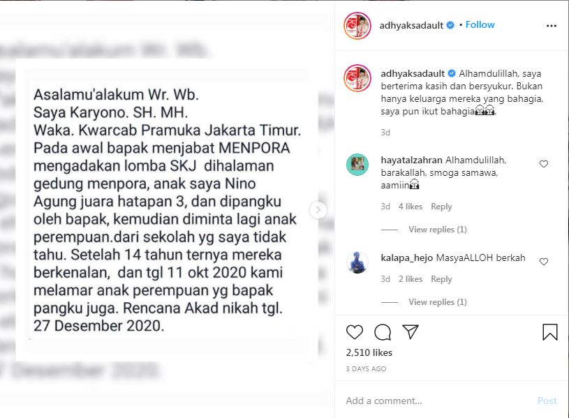 Dua bocah dipangku Adhyaksa Dault ini berjodoh 14 tahun kemudian