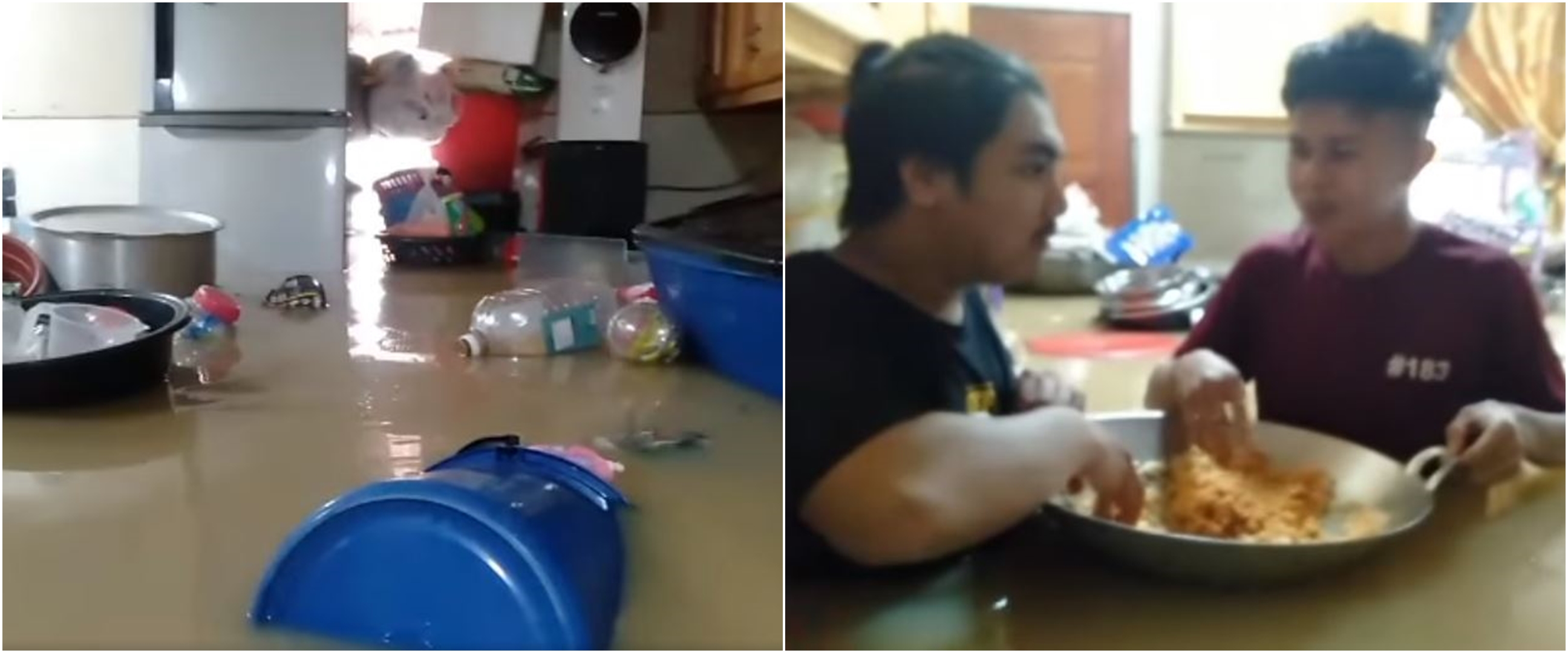 Terjebak banjir, cara makan pemuda ini jadi sorotan