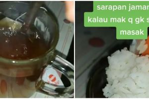 Aksi nyeleneh warganet minum teh campur nasi putih, bikin melongo