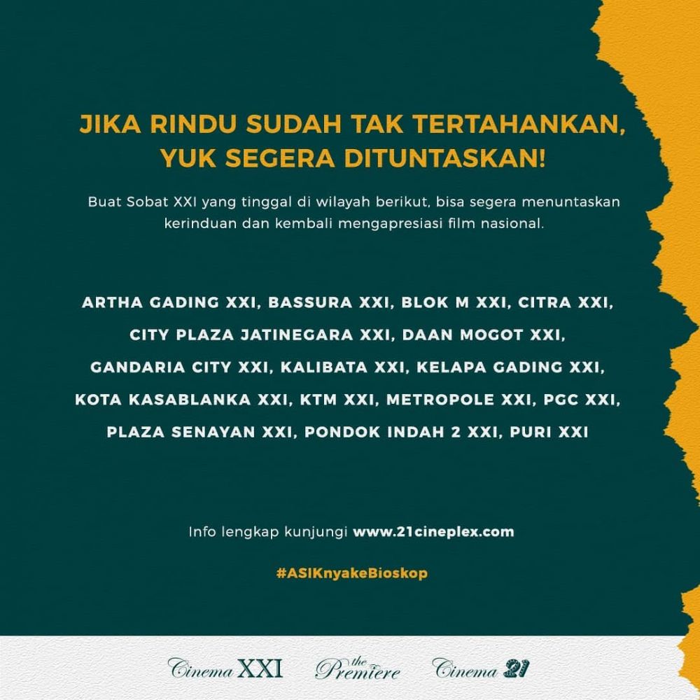 16 Daftar bioskop Cinema XXI Jakarta yang kembali dibuka