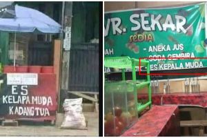 15 Potret spanduk pedagang minuman ini lucunya bikin mikir keras