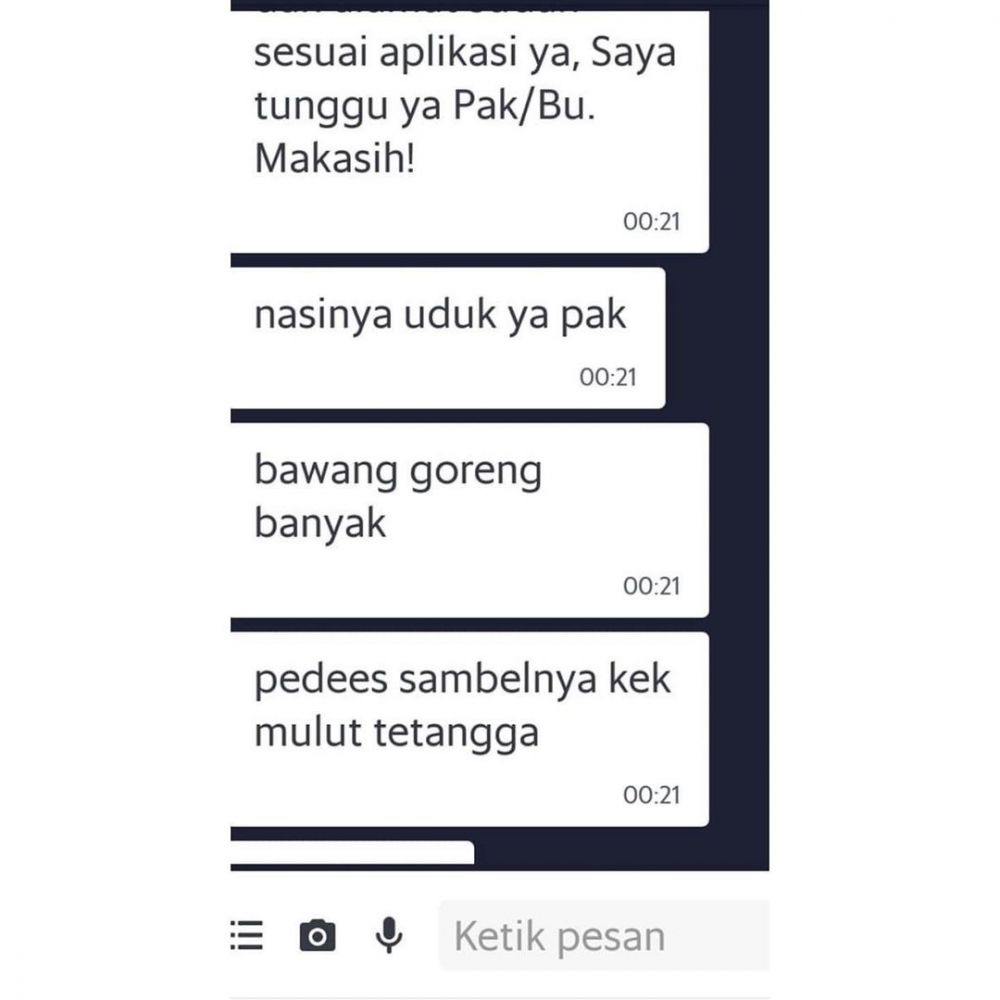 10 Chat order makanan lewat ojek online ini bikin senyum geli