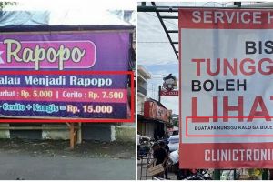 11 Keterangan di spanduk toko ini lucunya bikin pembeli nyengir
