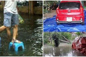 10 Aksi kreatif orang hadapi banjir ini nyeleneh dan bikin cekikikan