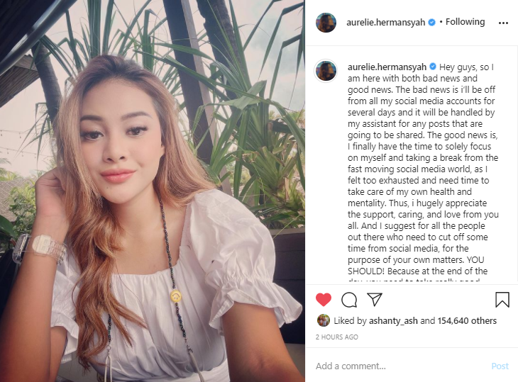 Umumkan rehat sementara dari medsos, ini alasan Aurel Hermansyah