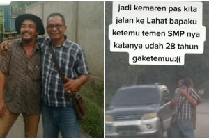 Viral video 2 orang teman SMP bertemu usai 28 tahun tak bersua, haru