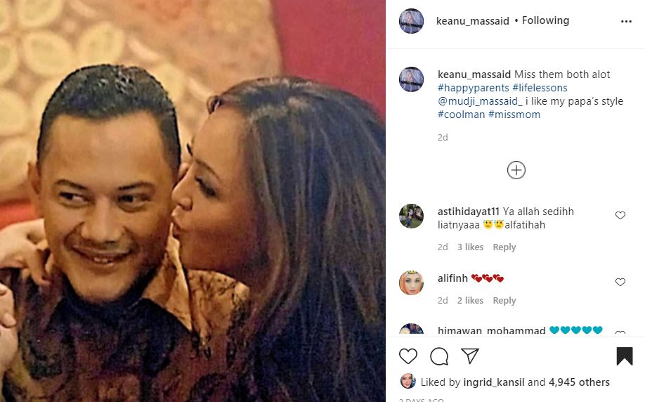 Rindu Adjie Massaid & Angelina Sondakh, Keanu tulis pesan menyentuh