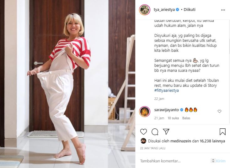 Sukses diet, Tya Ariestya pamer celana yang dulu sempit kini kedodoran