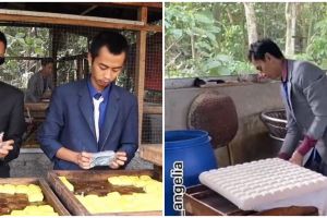 Antimainstream, penjual tahu ini pakai jas dan dasi bak eksekutif muda