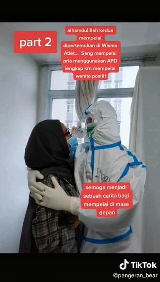 Momen pertemuan pasangan yang menikah virtual di wisma atlet