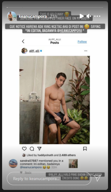Aliff Alli kepergok edit foto pakai badan atletis Keanu Campora