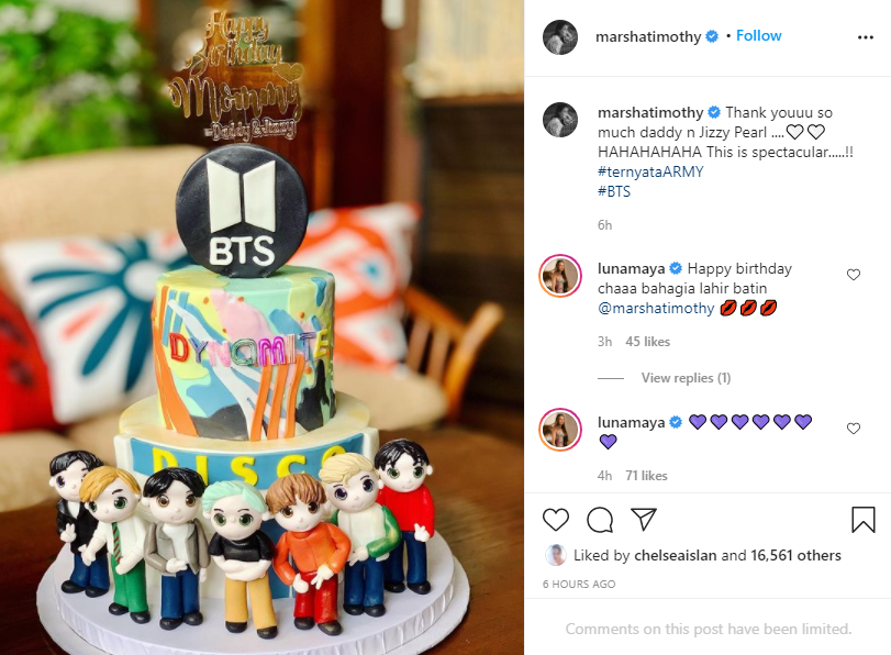 Marsha Timothy ultah ke-42, kue dari Vino Bastian bikin salah fokus