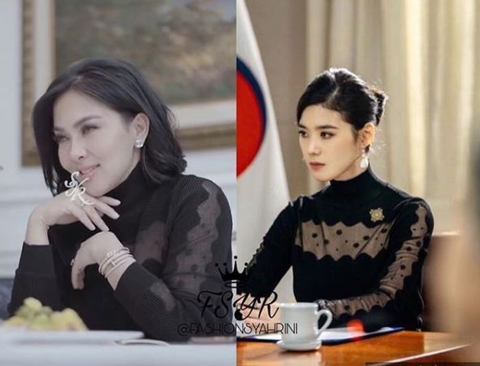 5 Potret Syahrini kembaran baju dengan artis Korea