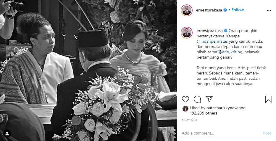 Pernikahannya tak dihadiri orang tua, Indah Permatasari buka suara