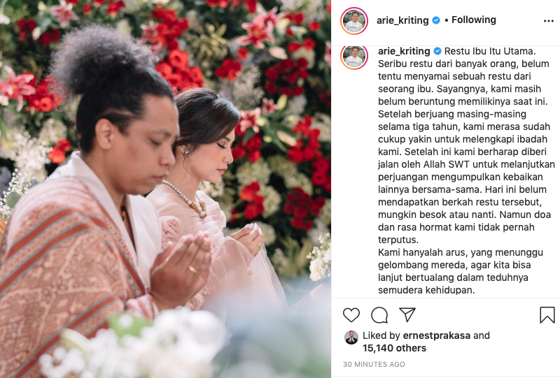 Terhalang restu, ini doa Arie Kriting untuk ibunda Indah Permatasari