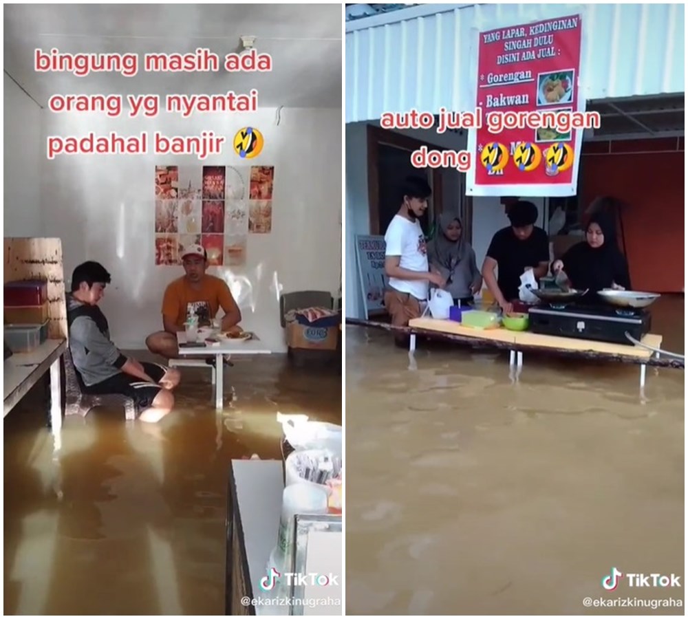 Aksi nekat warung tetap buka meski sedang banjir, ramai pengunjung