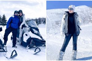 10 Momen liburan Syahrini di Jepang, jatuh saat badai salju