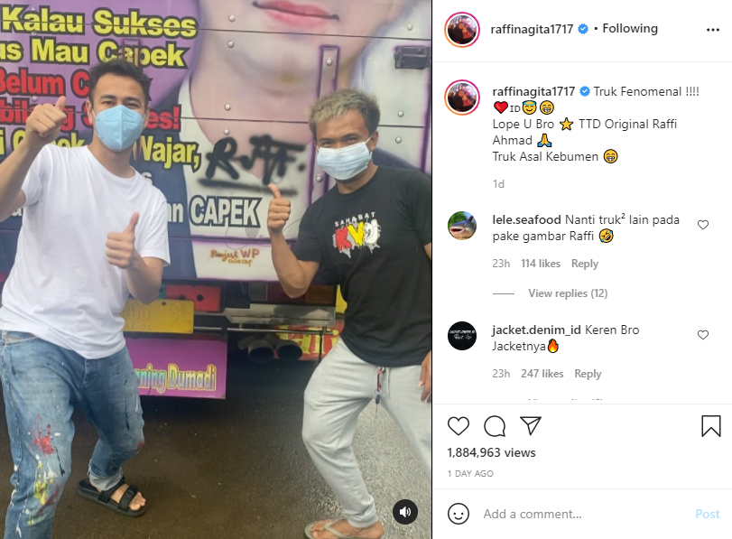 Rafathar foto bareng sopir truk berwajah Raffi, sandalnya bikin salfok