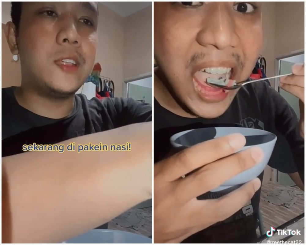 Viral video aksi pria cicipi makanan kucing pakai nasi