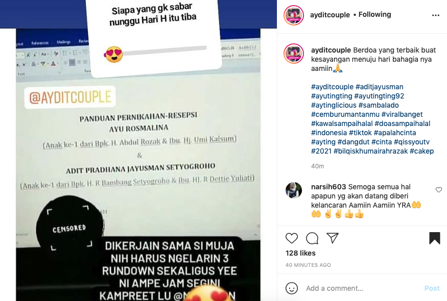 Panduan pernikahan Ayu Ting Ting tersebar, nama calon suami disorot