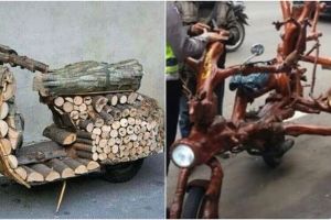 10 Modifikasi motor nyeleneh menggunakan kayu ini bikin kerutin dahi