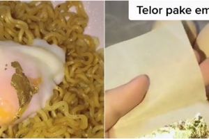 Viral wanita masak mi goreng campur lembaran emas, bikin melongo