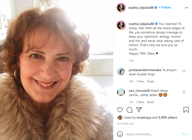 Ulang tahun ke-70 tahun, paras ibunda Sophia Latjuba jadi sorotan