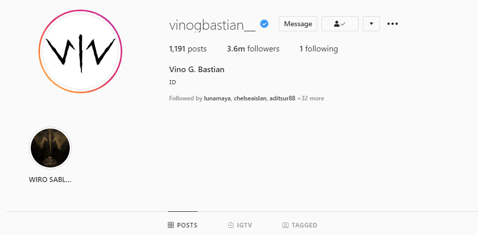 Hanya follow Instagram sang istri, ini alasan Vino G Bastian