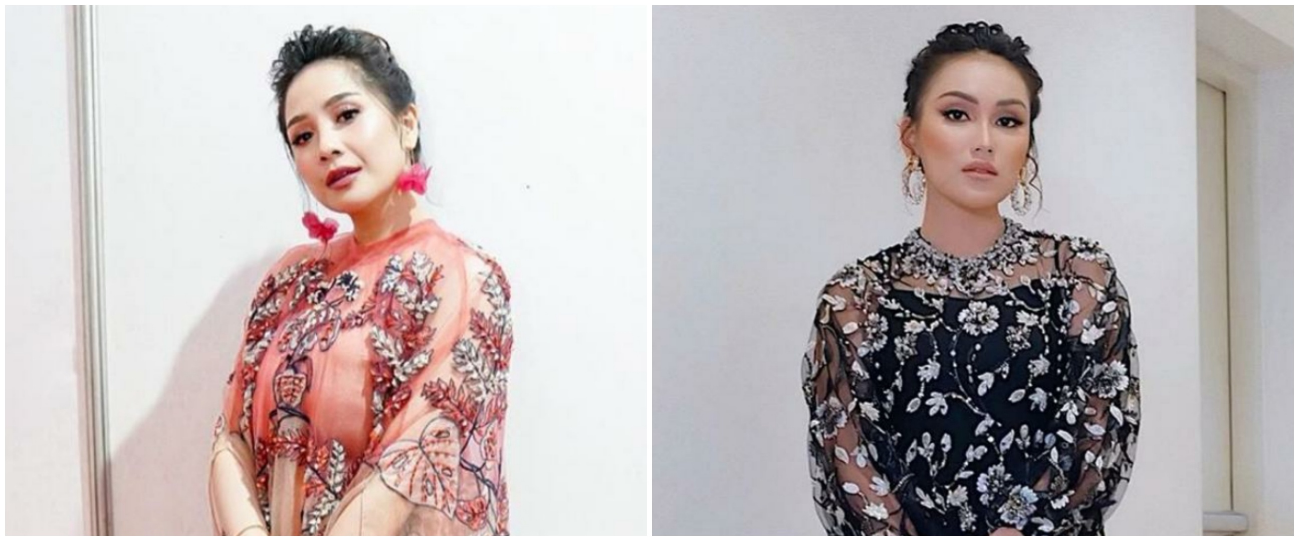 10 Potret beda gaya Nagita Slavina dan Ayu Ting Ting pakai baju kembar