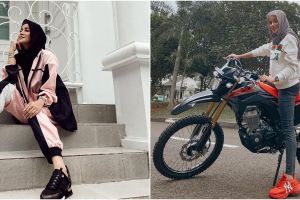 6 Potret Olla Ramlan naik motor, gayanya tetap stylish dan cantik