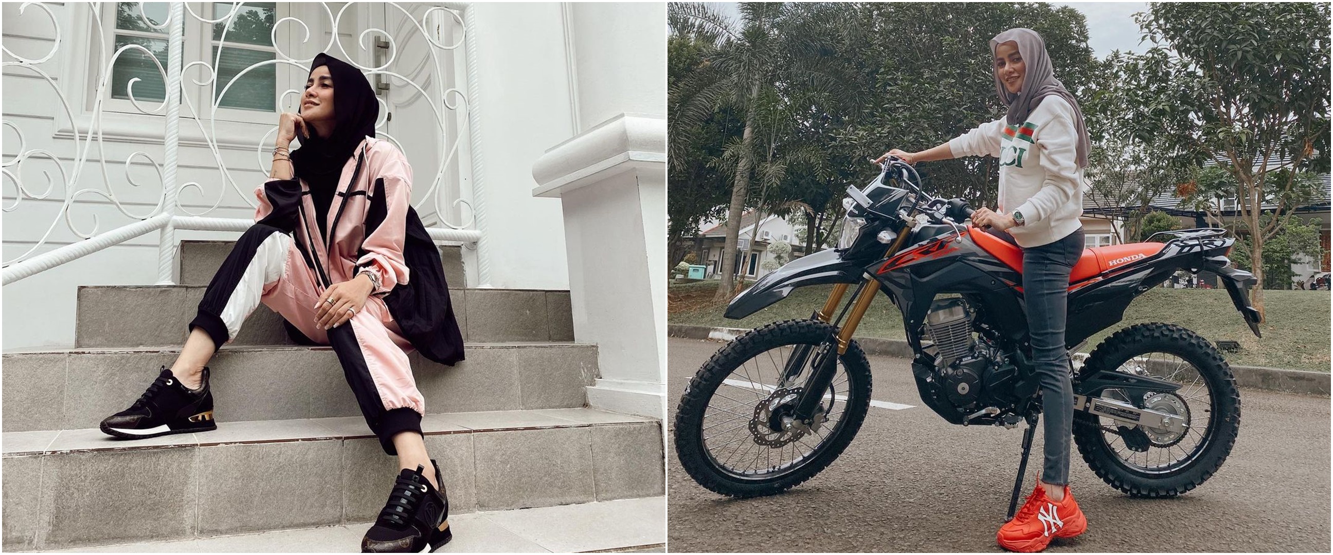 6 Potret Olla Ramlan naik motor, gayanya tetap stylish dan cantik