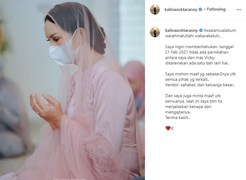 Kalina Ocktaranny umumkan batal menikah dengan Vicky Prasetyo