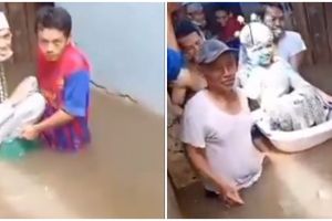 Menikah di tengah banjir Jakarta, pengantin naik ember bayi