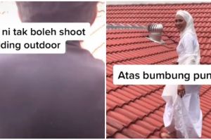 Cewek ini lakukan foto prewedding di atas genteng, hasilnya kece