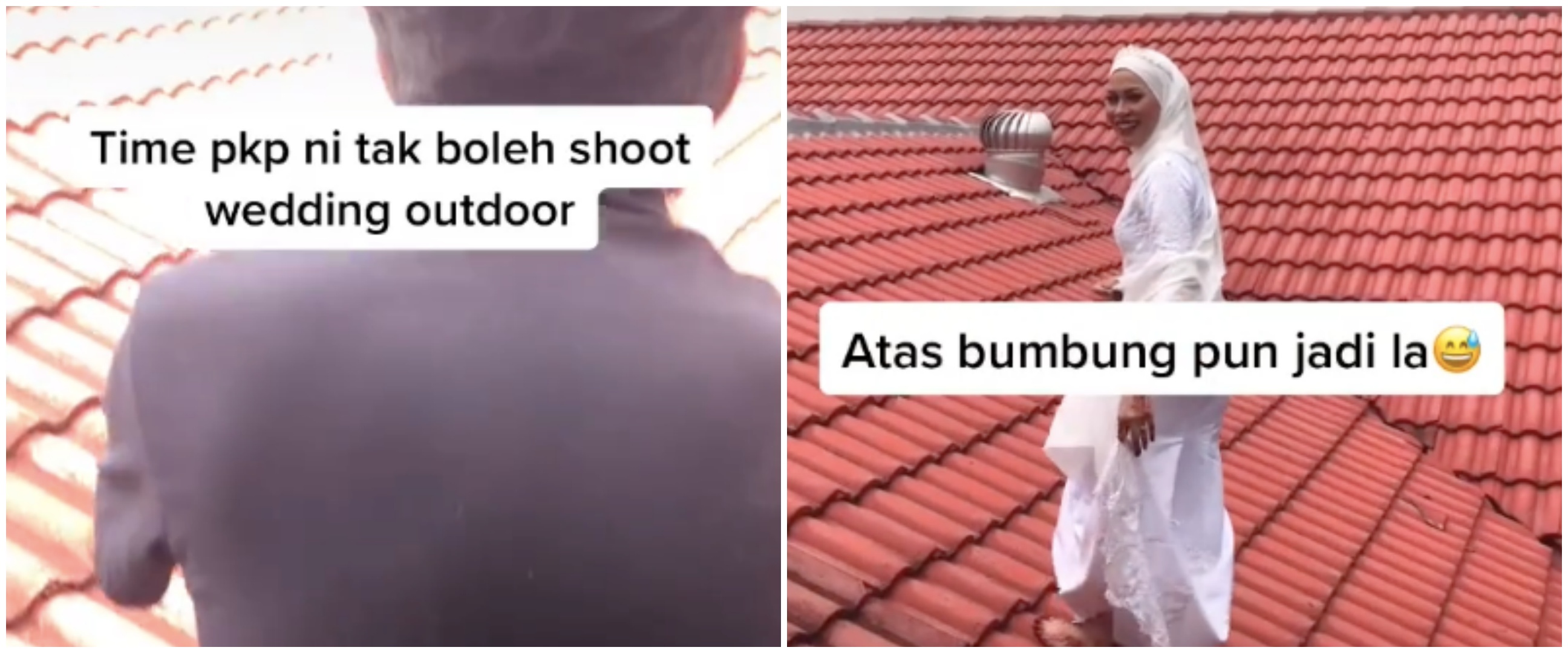 Cewek ini lakukan foto prewedding di atas genteng, hasilnya kece