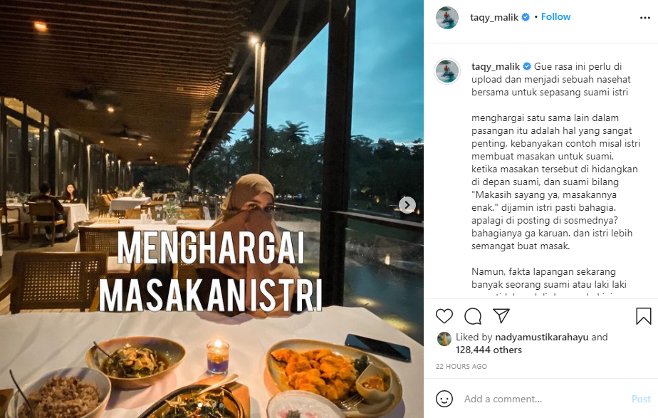 Disebut norak posting masakan istri, Taqy Malik beri jawaban menohok