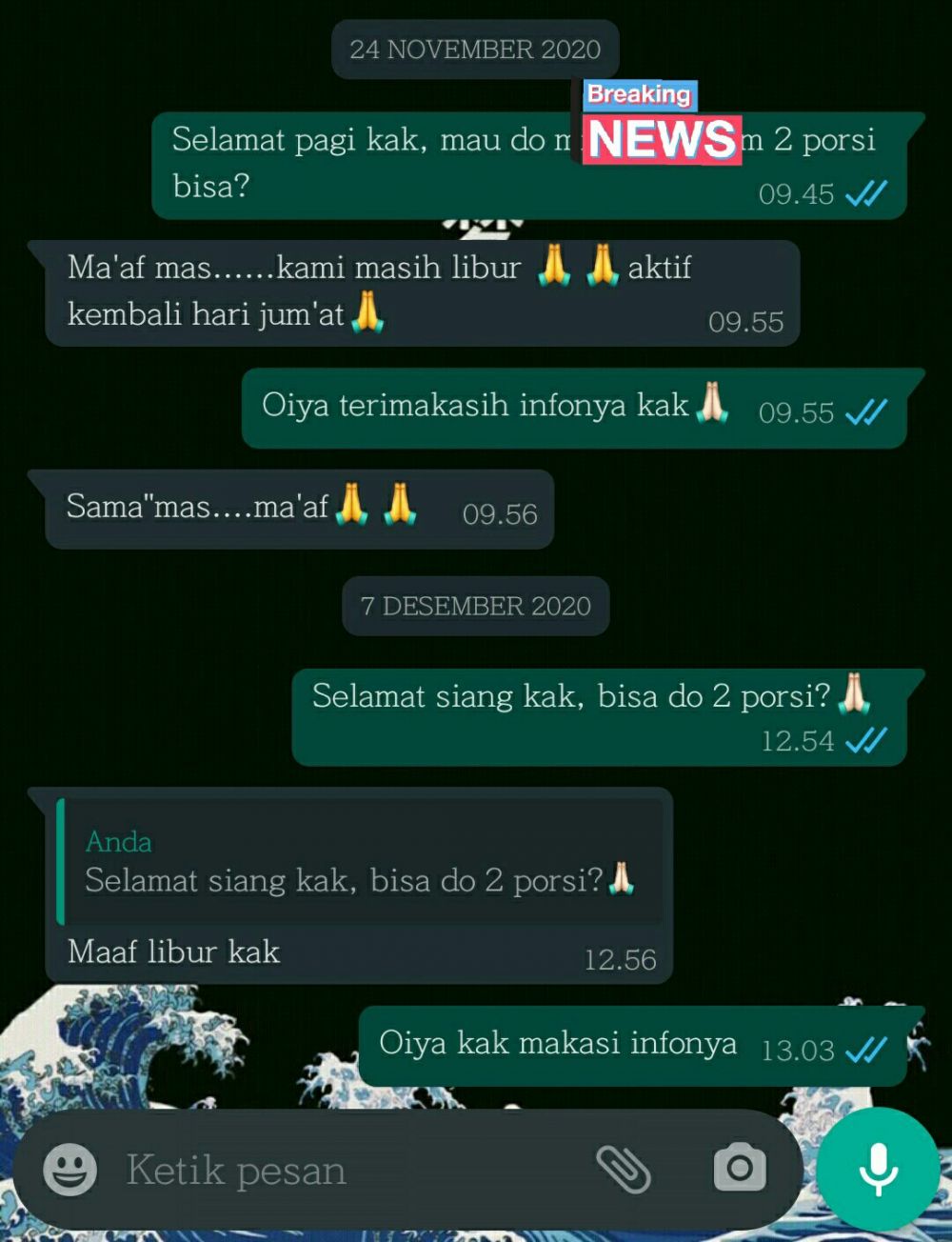 10 Chat pemberitahuan pedagang bangkrut ini bikin kasihan